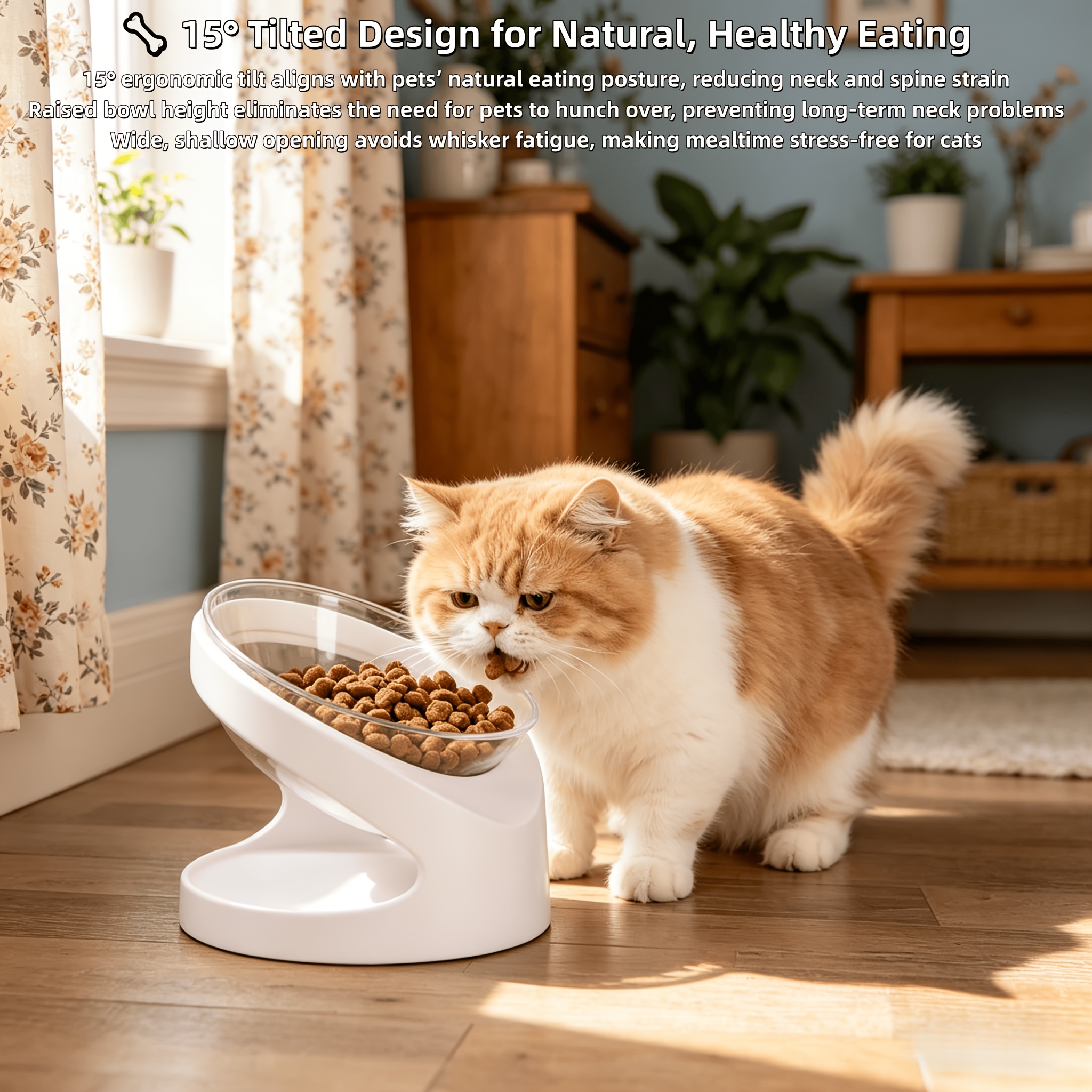 Tilted Neck-Protection Pet Bowl Set with Anti-Splash Bib