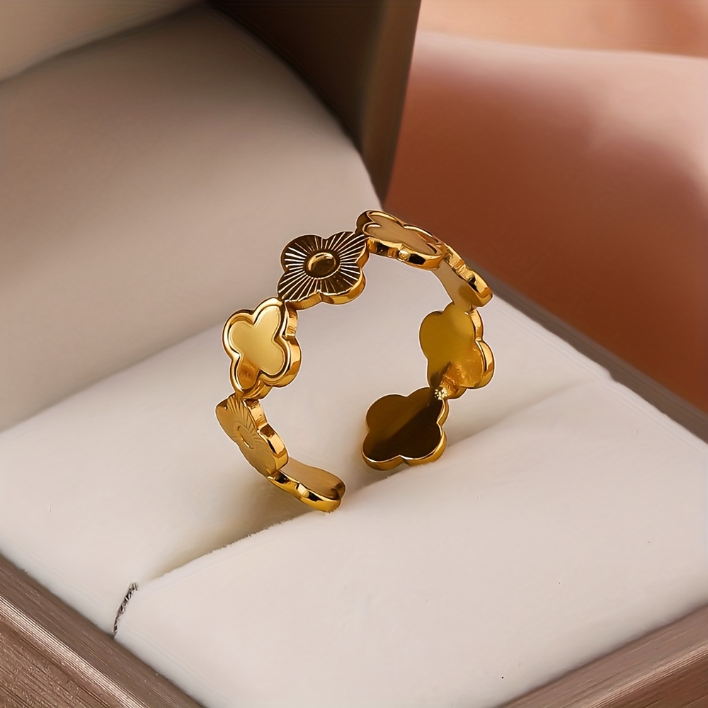 1pc Golden Versatile Fashion Sense Ring High-end Versatile Clover Band Adjustable Light Luxury Women's Ring