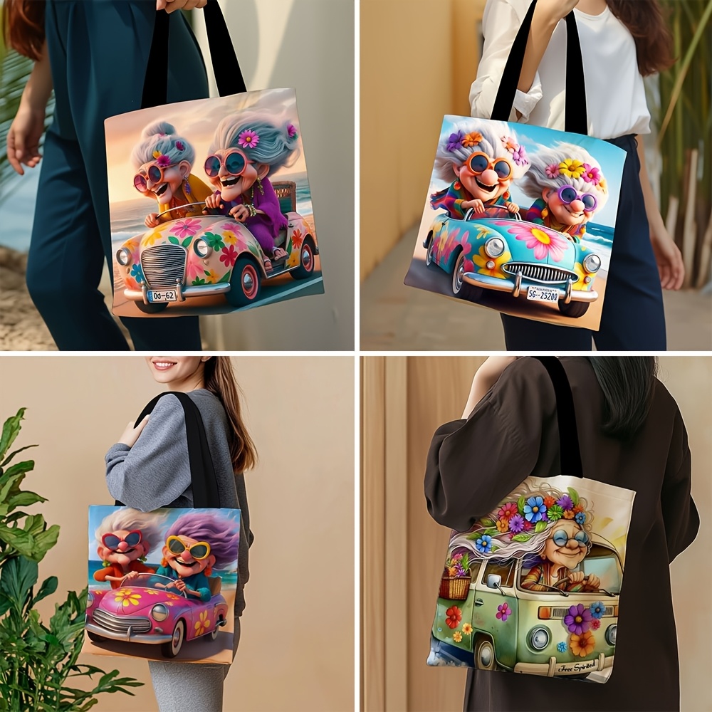 TEMU 1pc Grandma Driving Shopping Bag Birthday Gift Foldable Travel Storage Tote Reusable