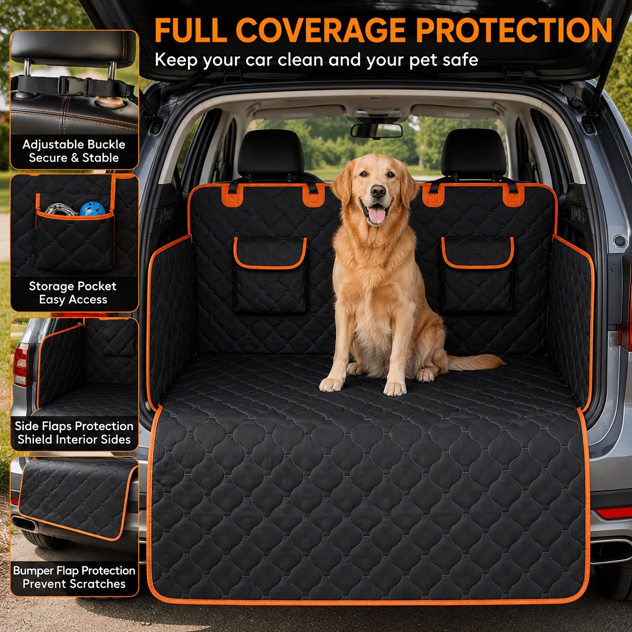 TEMU Universal Model Car Boot Protector, Nonslip Waterproof Dog Car Seat Cover With Liner, Side Protection And Easy To Clean, Boot Liner Blanket For
