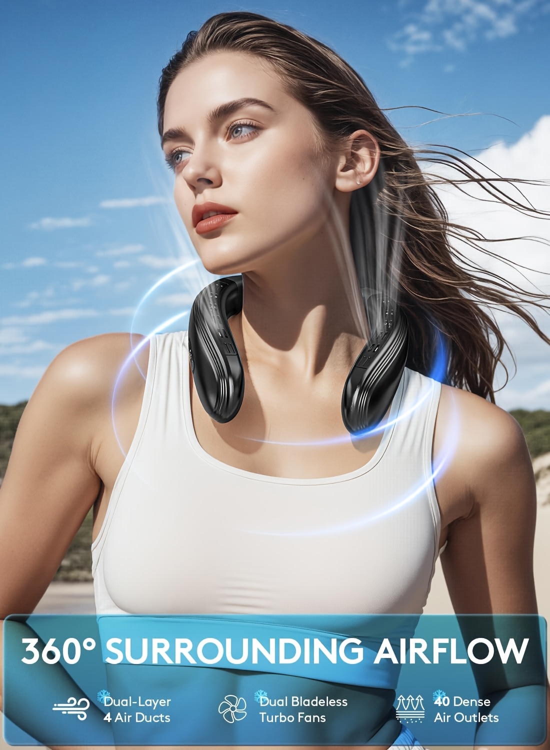Portable Bladeless Neck Fan with a Cooling Plate, Providing a Refreshing Breeze. Ideal for Outdoor Activities, Travel, And Camping, This Quiet, Rechargeable Air Conditioner Is a Must-Have for Both Men And Women