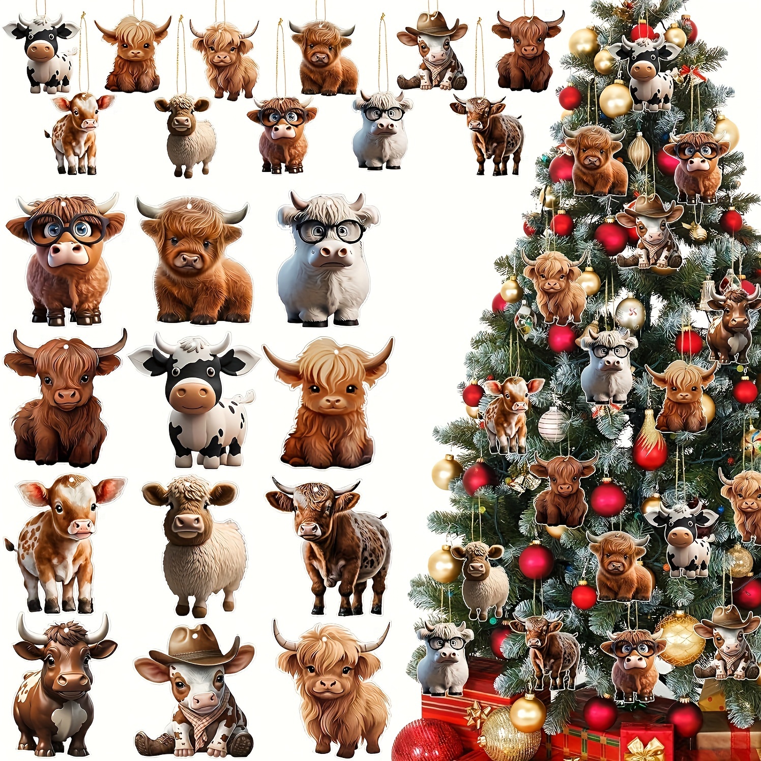 

24pcs Ornaments Set - Decorations, Cow Pendants For Car & , For