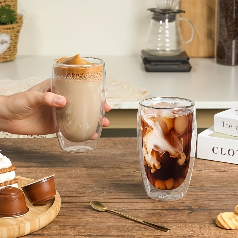 

1/4/6pcs, Double Wall Glass Coffee Mugs, Insulated Espresso Cups, For Cappuccino, Latte, Tea, 15oz/450ml For Restaurant Eid Al-adha Mubarak