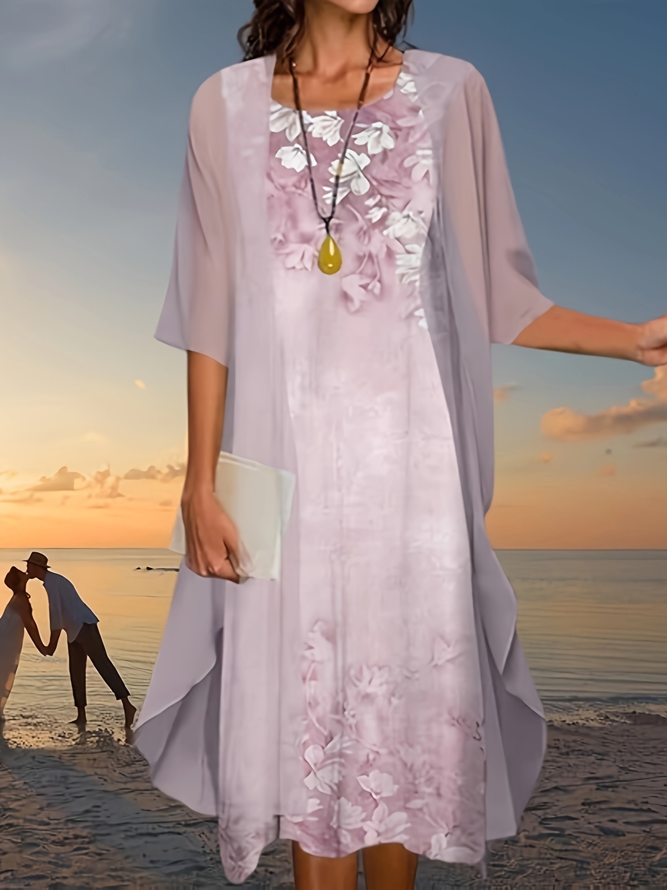 knee length dresses for ladies Dreamy Muse Watercolor Chiffon Flowy Midi Dress