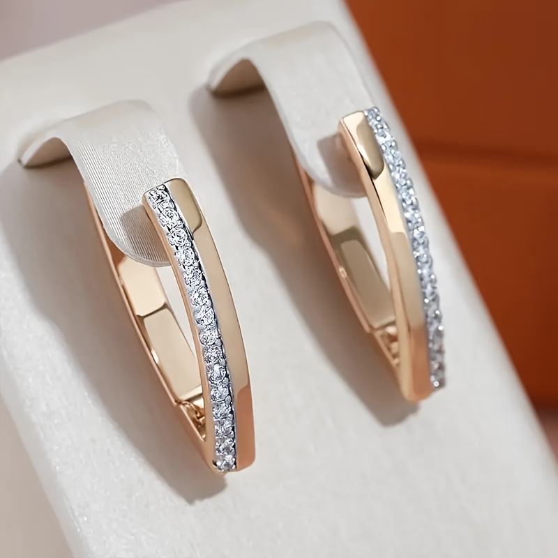 Image of Pair Of Elegant Silvery And Golden Synthetic Zirconia Hoop Earrings, Weddings, Parties, Birthdays, And Anniversaries