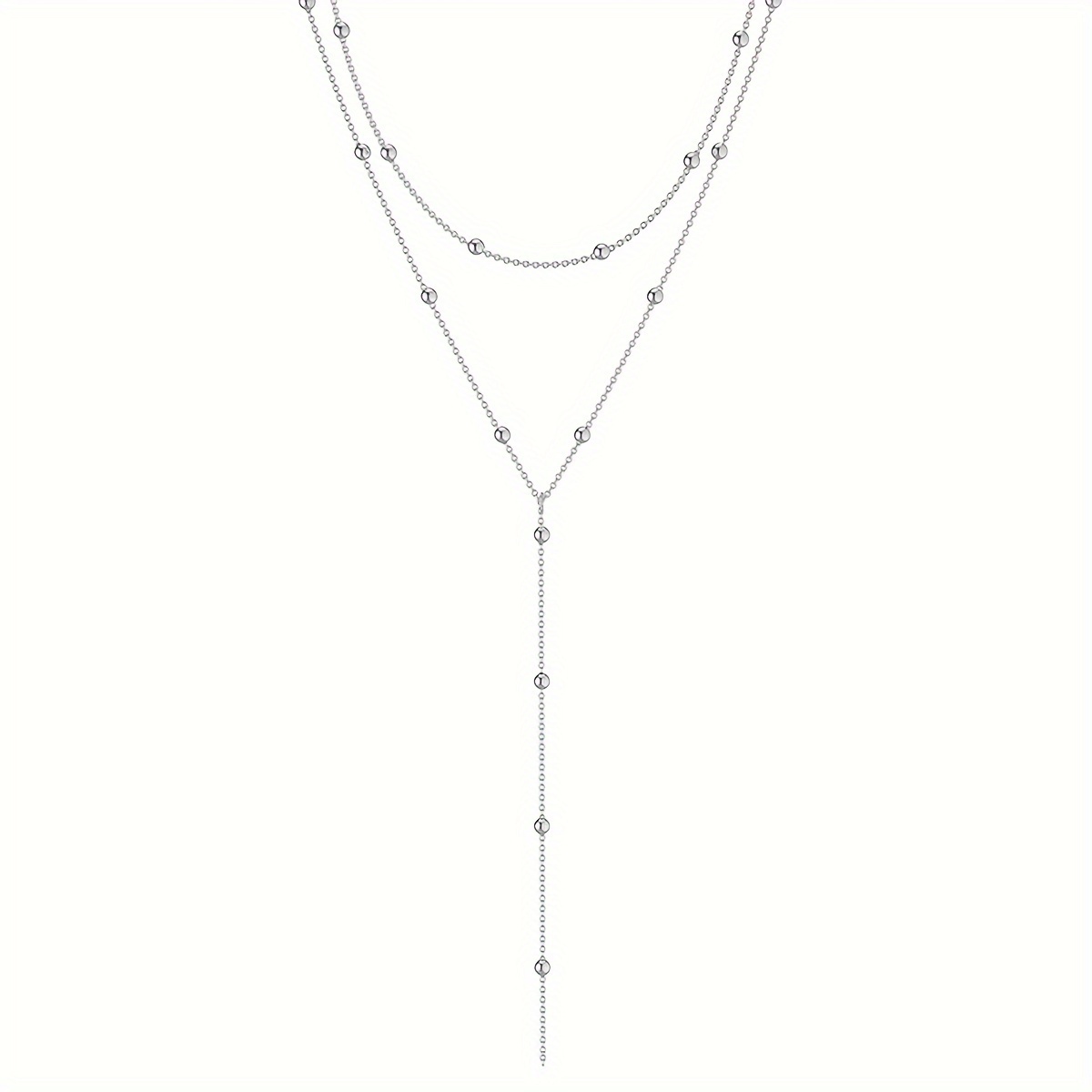 Stainless Steel Double Layer Y Shaped Round Ball Necklace