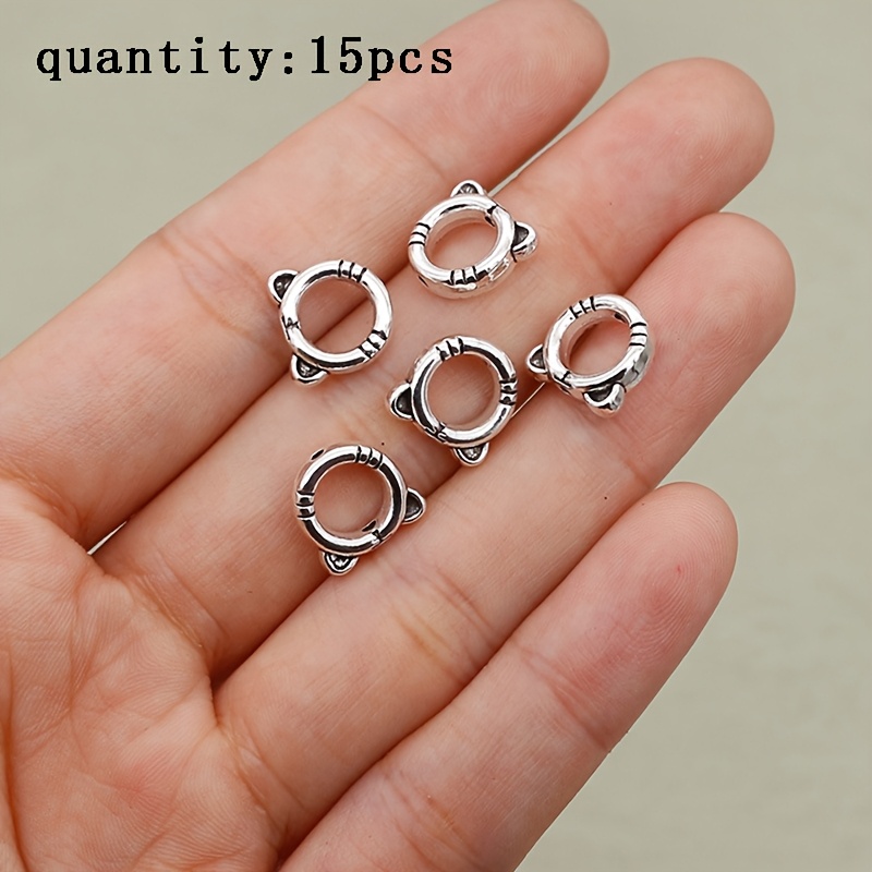 15pcs Fashion Vintage Cat Head Loose Bead Frame, Bracelet Earring Bead Spacer Beads For Making