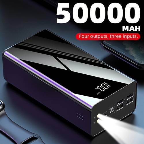 50000mah extra large capacity fast usb charger with led display flashlight and emergency outdoor camping light for iphone devices holiday gift