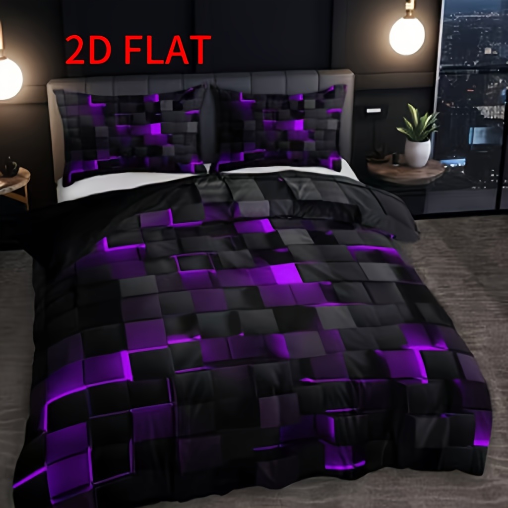 Image of 3pcs 2d Flat Fashion Tech-style Checkered Hd Home Bedding