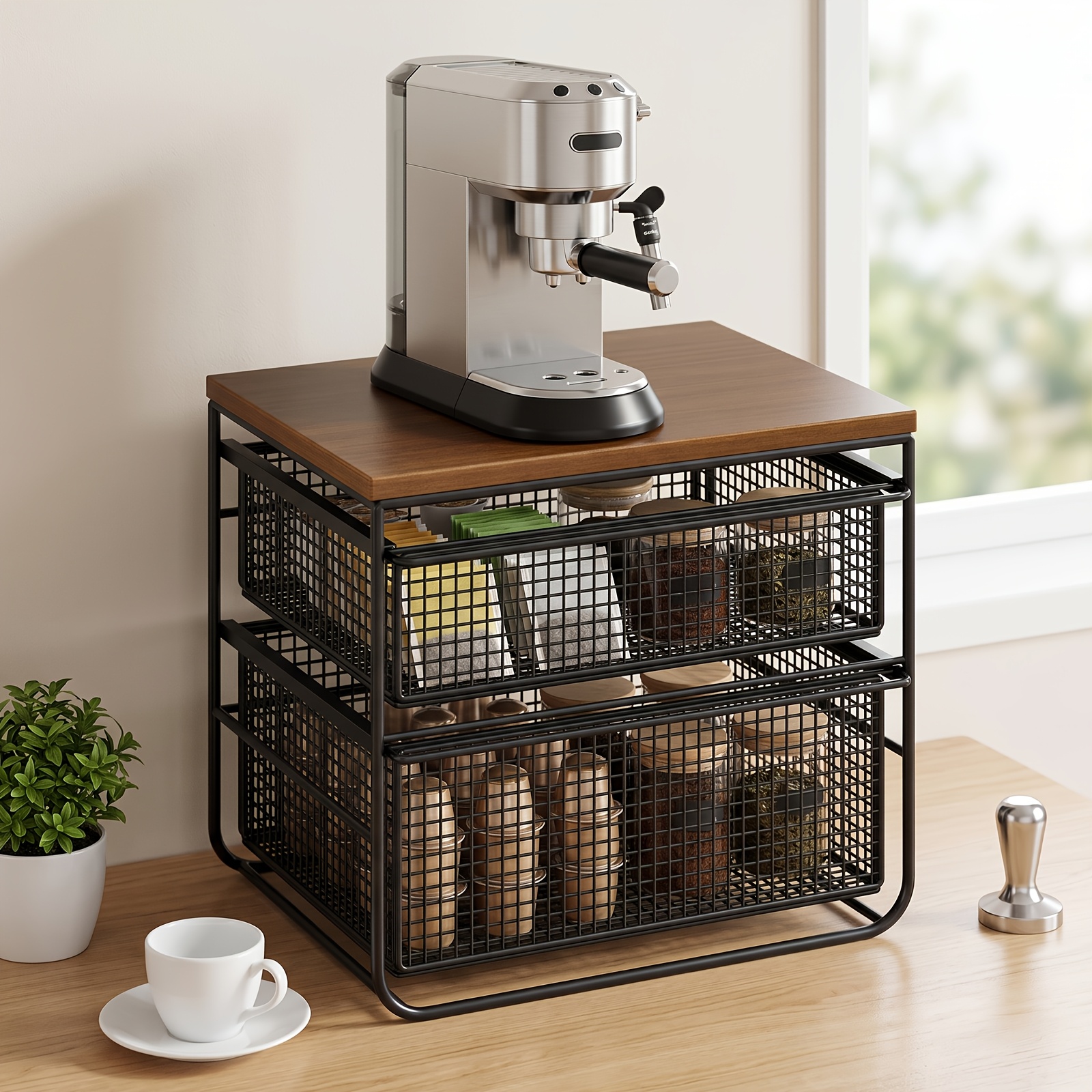 Desktop Pull-out Metal Organizer, 3-tier Drawer Storage Rack, Thickened Strong Bearing Sturdy No Shaking, Double Pull-out Drawer No Bending, Classified Storage, For Kitchen Countertop Bathroom Bedroom