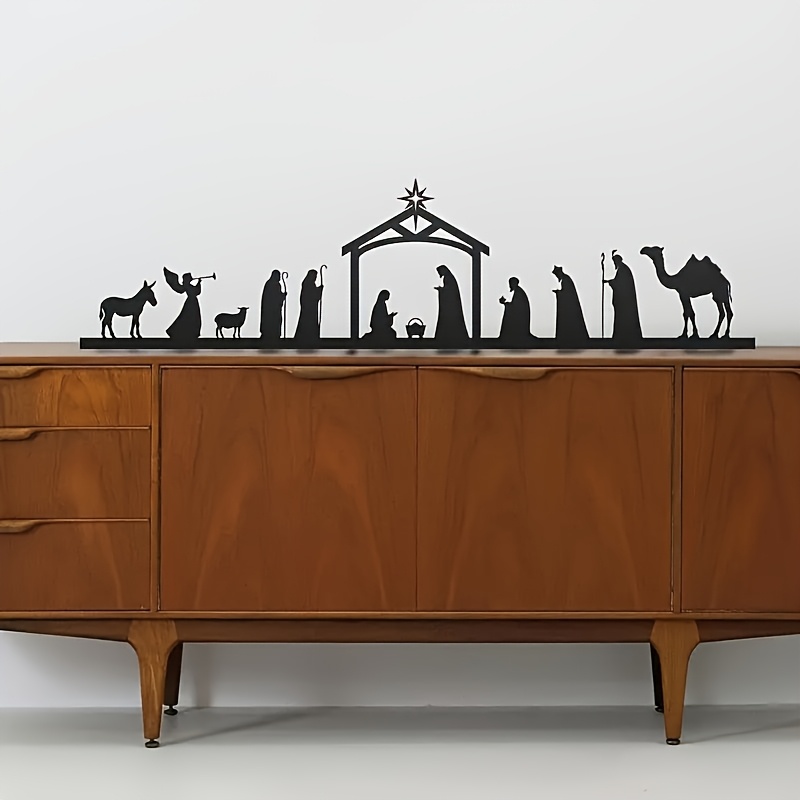 TEMU Silhouette Presepe Vintage, Intaglio Pregiato con Presepe Completo con Figure, Decorazione Arredo per di Camera da Letto e Soggiorno, Ornamento