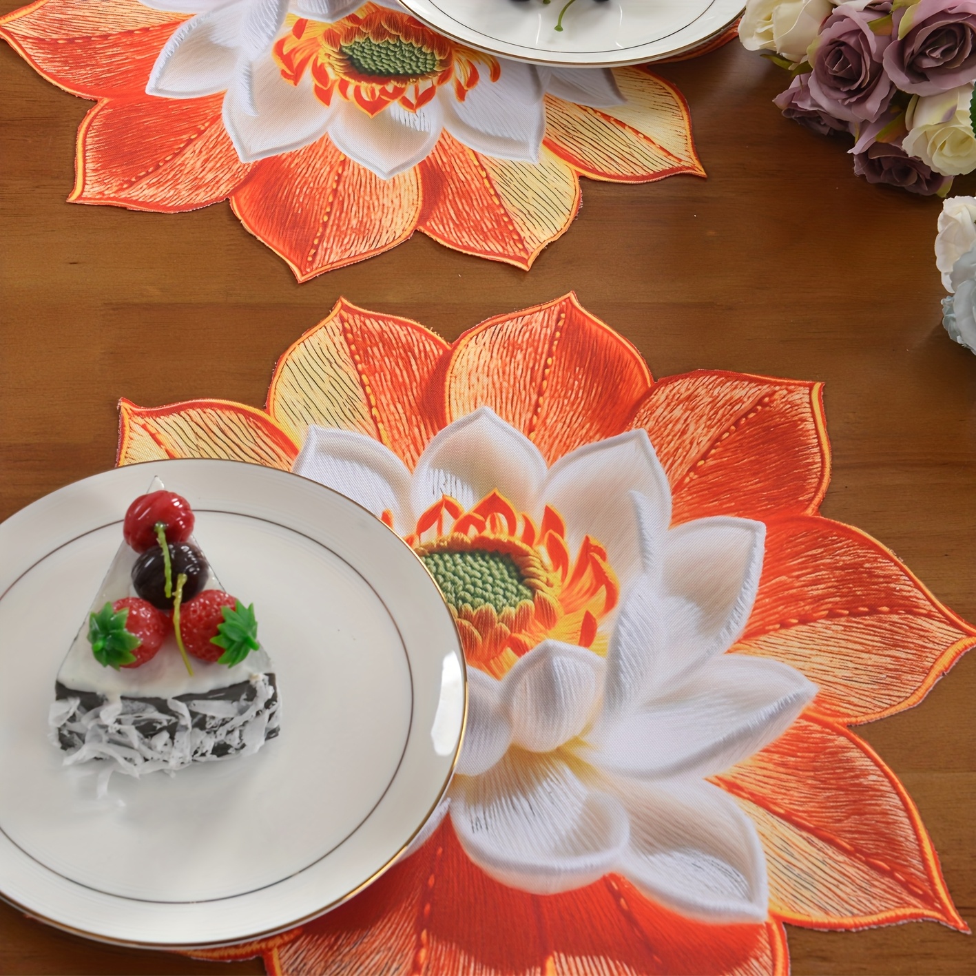 Image of 1 Pair Packed 3d Printed Doilies, Embroidery-like Printed Palcemat, Size: Round, 39cm Round, 100% Polyester, Elegant Patterns For Dining Talbe, Parties, Celebrations, Holidays And Daily Life.
