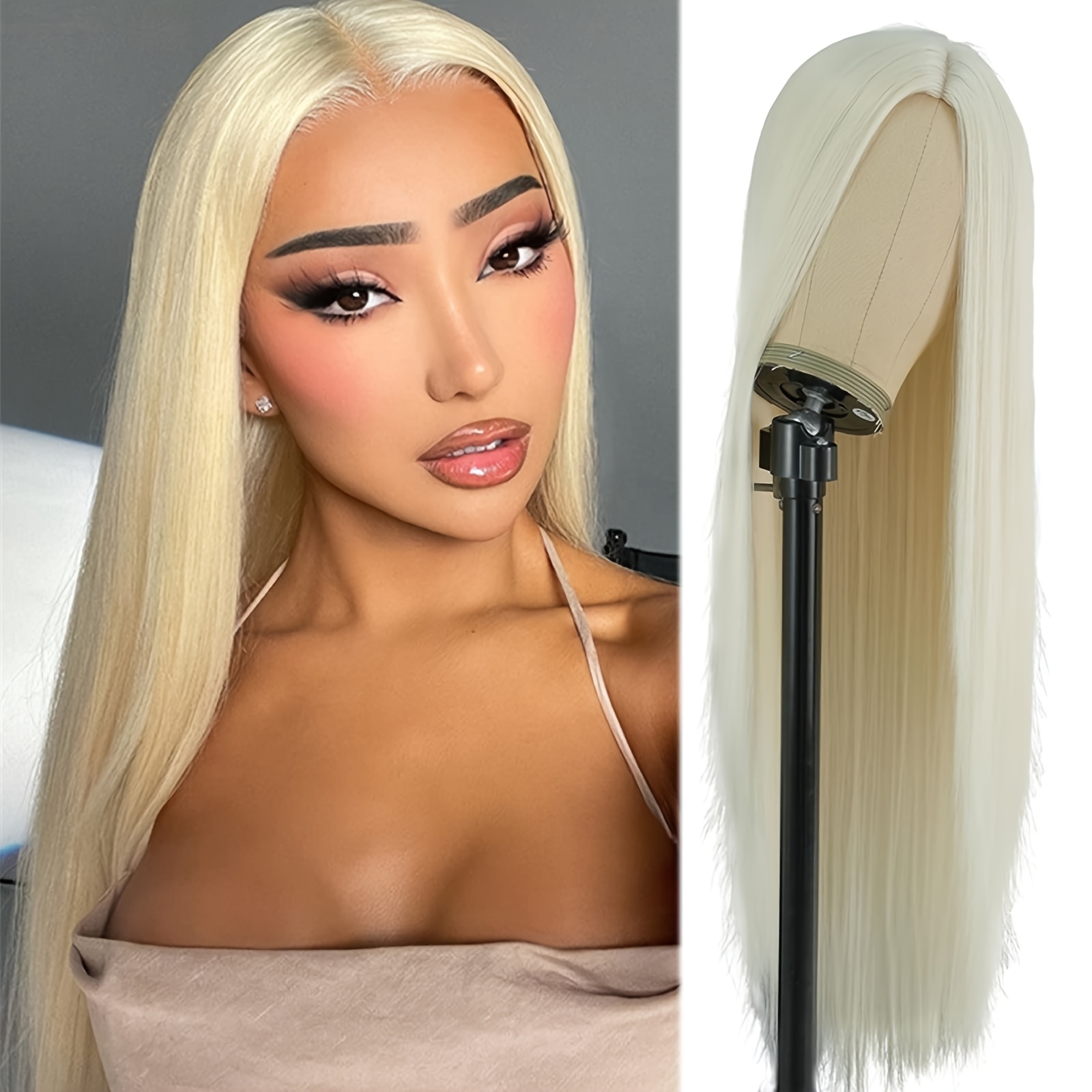 TEMU Golden 28 "straight Hair Long Wig Temperament Wig Light And Comfortable Wig Daily Party Wig Of Wig Christmas New Year Holiday Party Wig Let You Show A