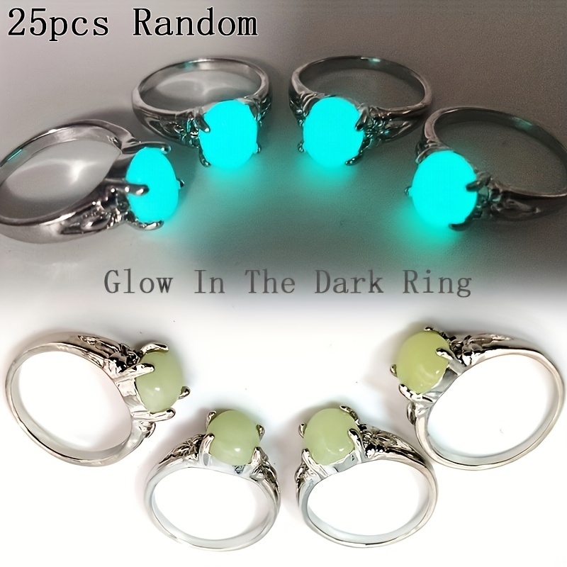 TEMU 25/50pcs -the-dark Women's Rings - Halloween & Music Festival Party Jewelry With Synthetic Luminous Stones, Alloy Construction For & Celebrations, Halloween Accessories