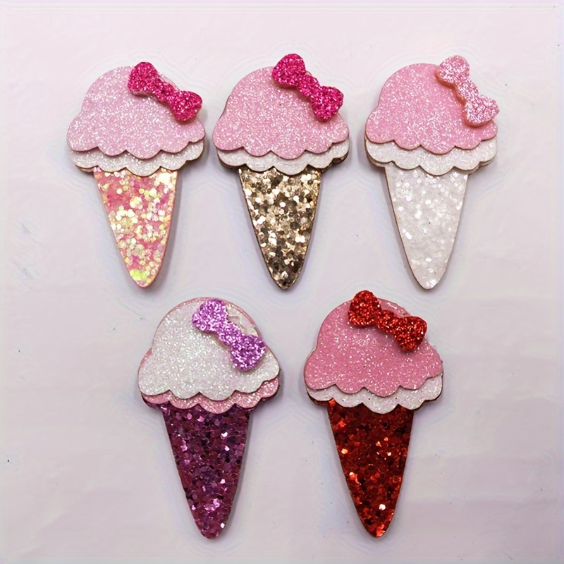 

20pcs Sparkling Sequin Ice Cream Hair Clips - Double-layered, Felt Fabric Accessories For Diy Crafts & Sewing Projects