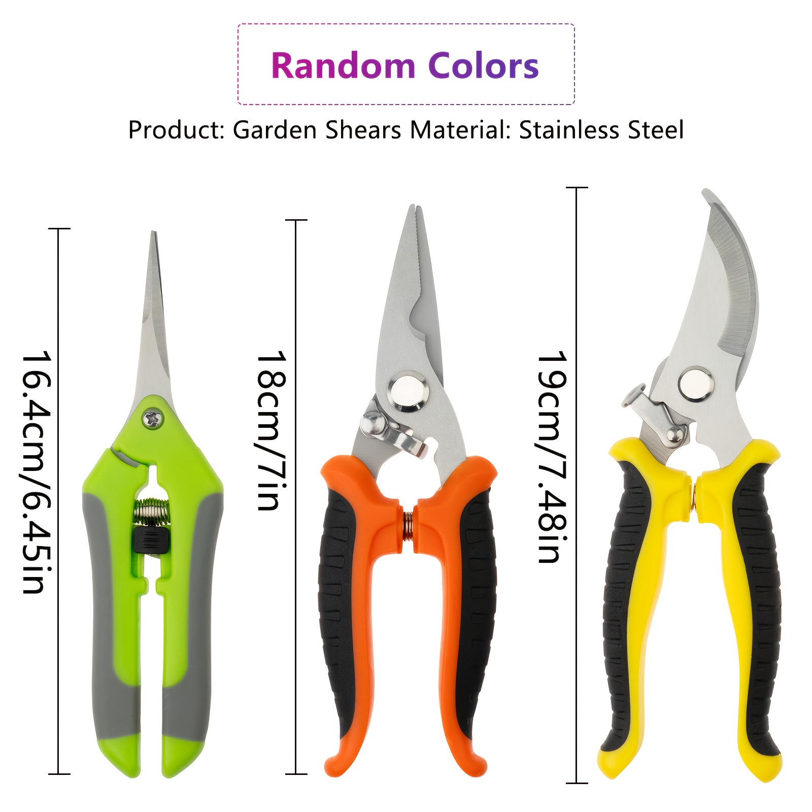 TEMU 3pcs Garden Pruning Shears, Stainless Steel Garden Scissors, Gardening Shears, Garden Clippers, Trimming Shears, Pruning Shears For Gardening