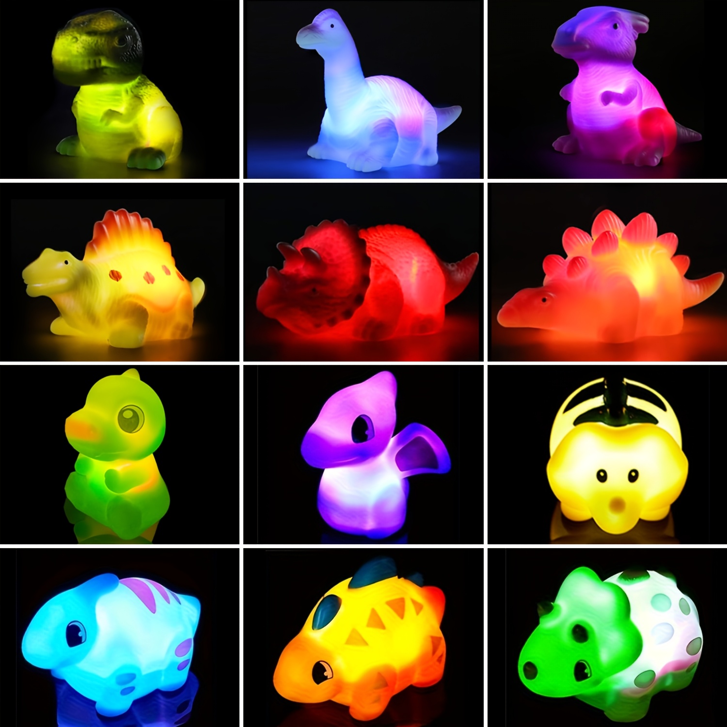 

12pcs Dinosaur Toys, Light Up Floating Rubber Bath Toys Flashing Color Changing Light In Water Bathtub Shower Games Toys For Baby Kids Toddler Child Christmas