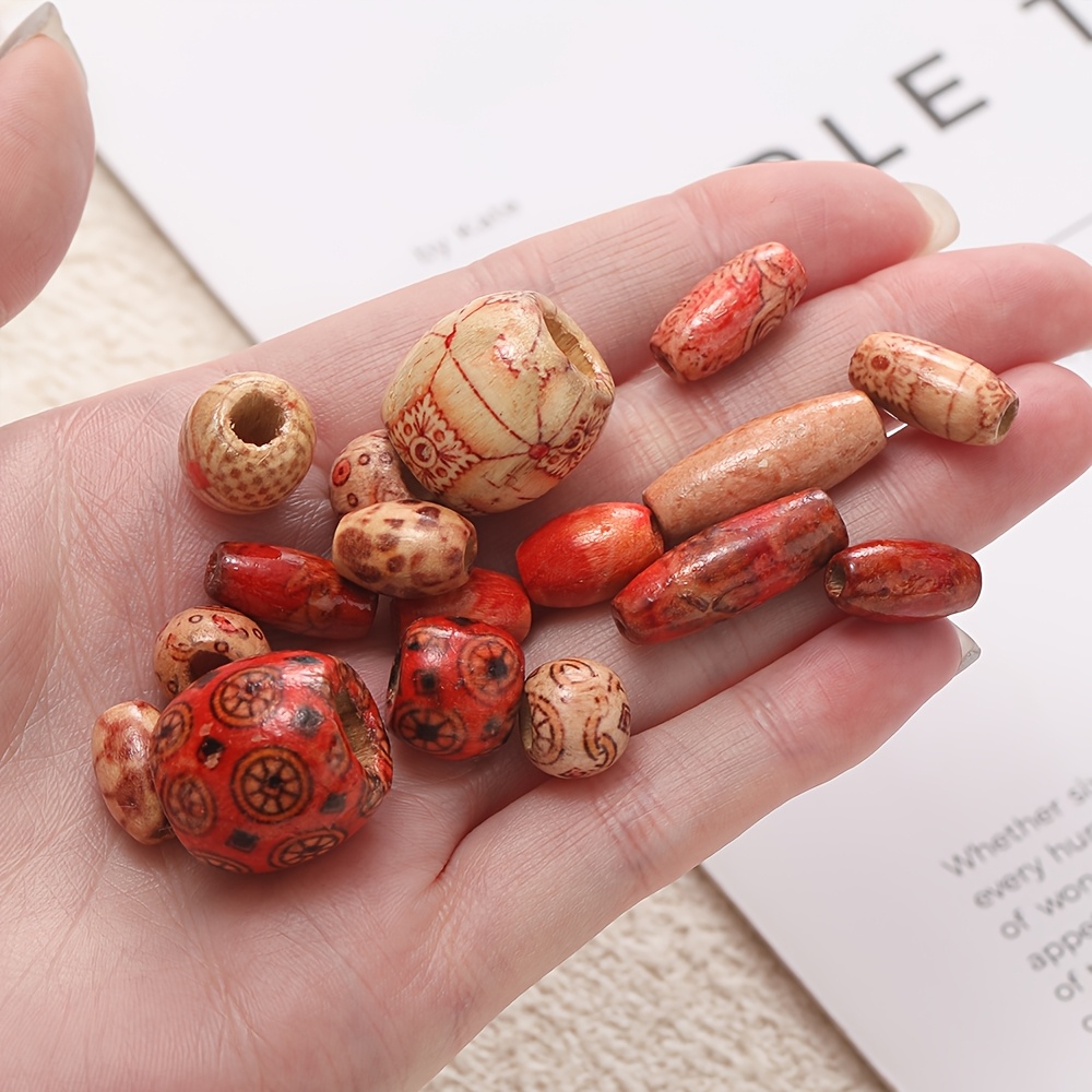 30/50/100pcs Multi-Sized Wooden Painted Drum Beads for DIY
