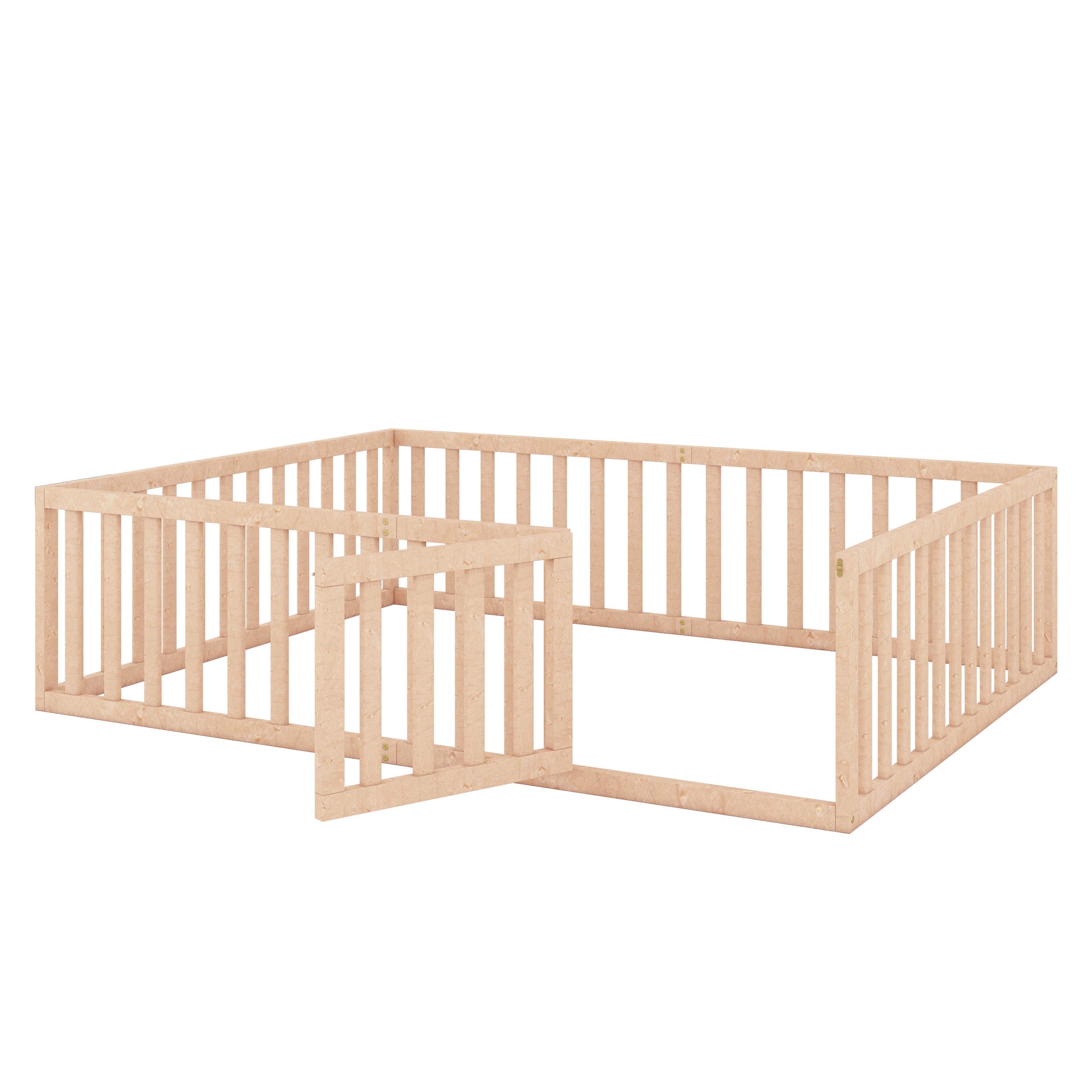 Queen Size Wood Floor Bed Frame Fence Door Natural Temu