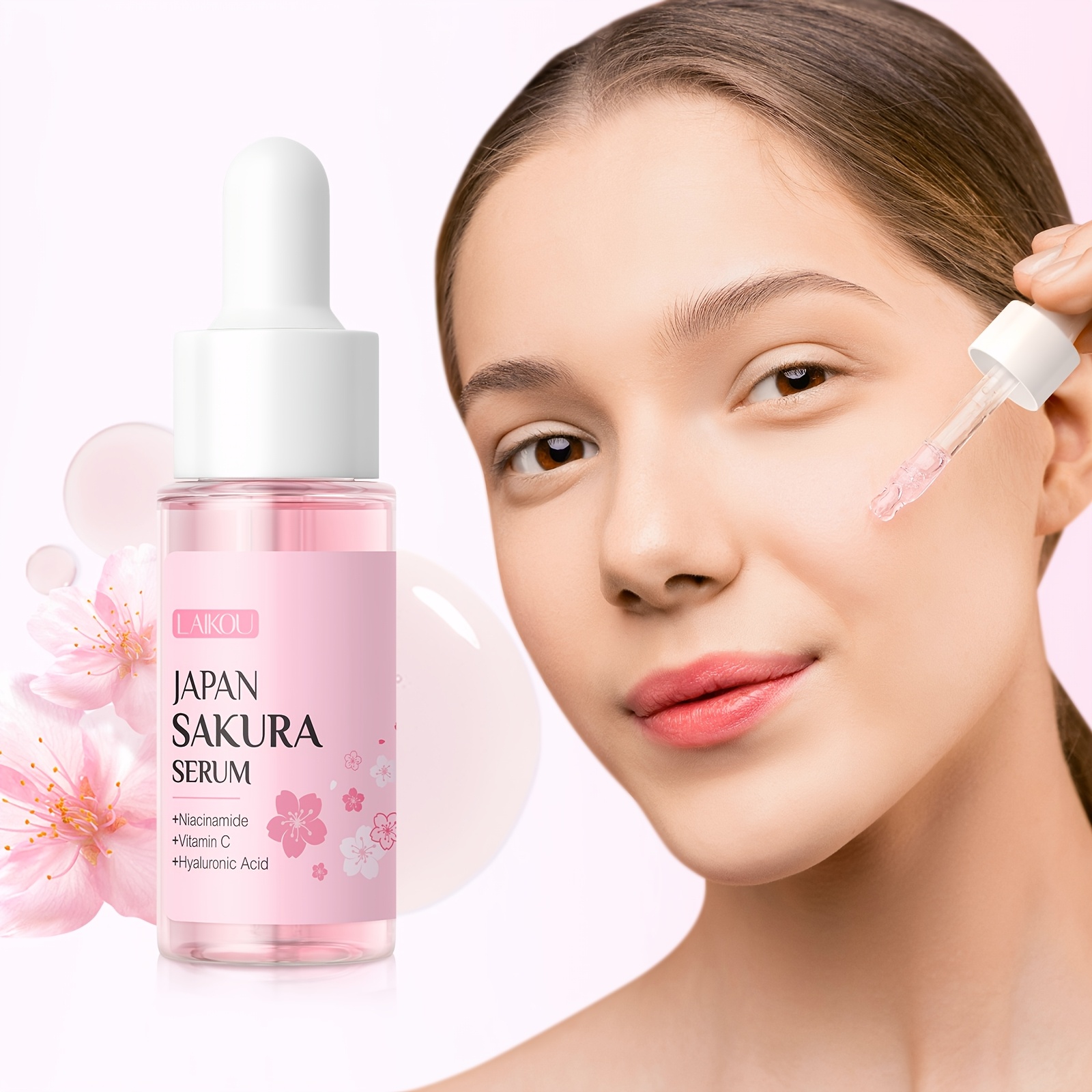 LAIKOU Sakura Poklon Kutija 7-dijelni Set za Njegu Kože, Niacinamid za Posvjetljivanje Protiv Otpadanja, Serum, Krema za Hidrataciju Lica, Krema za Oči, Tonik, Blago Čišćenje Lica, s Četkom za Kosu i Gumicom za Kosu, Rođendanski i Božićni Pokloni