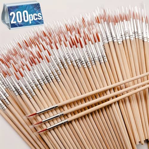200pcs handle artist brushes nylon brushes watercolor oil painting diy art supplies for christmas halloween thanksgiving hand painted watercolor and oil painting brush set for professional artistic use