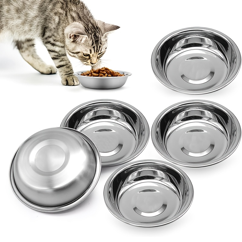 TEMU 5-pack Stainless Steel Cat Bowls, Shallow Wide-rim Design, Whisker-protecting Food And Water Dishes, Dishwasher Safe, With Non-slip Base,