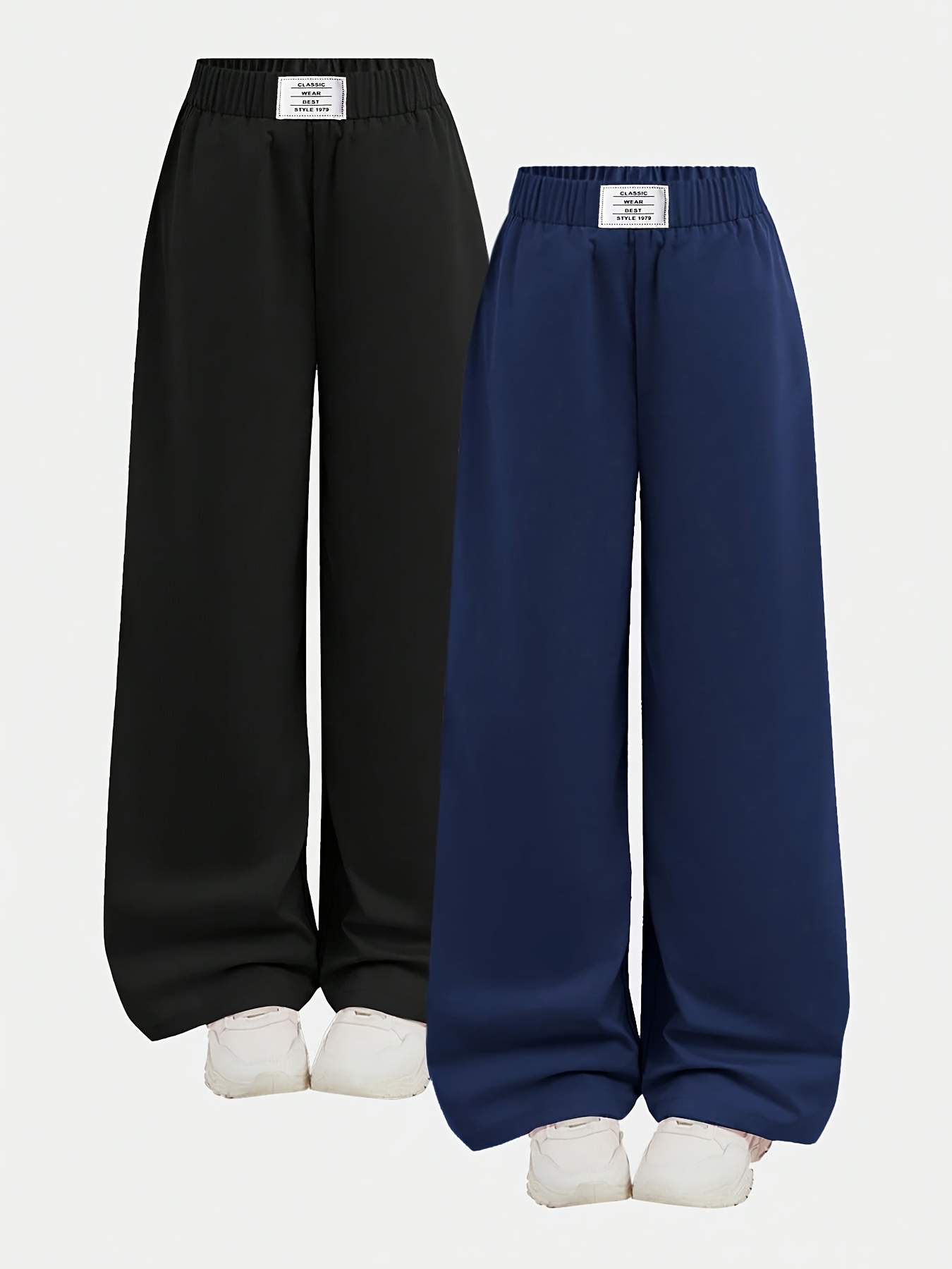 2pcs Girls' High-Waist Wide-Leg Casual Pants, Versatile & Stylish