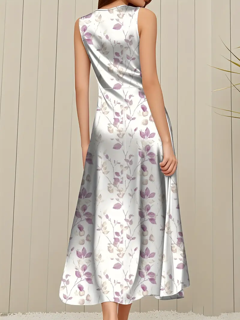 womens elegant v neck sleeveless a line dress floral print semi sheer lightweight fabric breathable versatile for casual to formal occasions attire medium fabric Product details 1