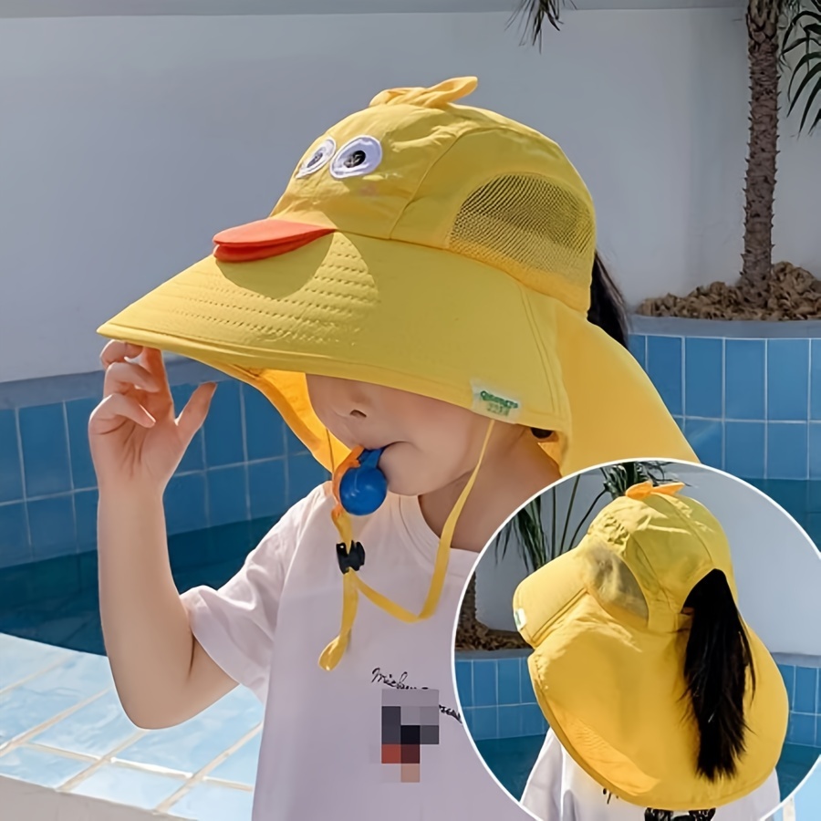 1pc Animal Cartoon Print Children's UV Protection Sun Hat, Bucket Hats, with Neck Cover and Chin Strap for Beach Hiking, 52cm,Temu