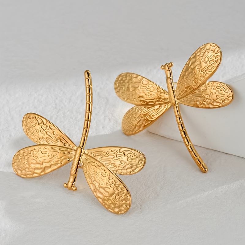 TEMU 1 Par/2 Piezas de Aretes de Acero Inoxidable Dorado con Diseño de para Mujeres – Joyería Elegante, Impermeable, Regalo de Vacaciones Bijoux