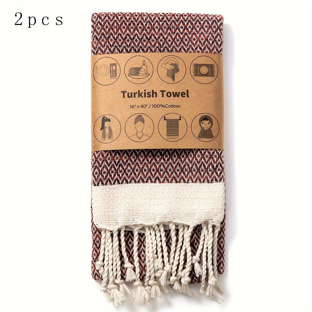 TEMU Juego de 2 toallas de de algodón con borlas, aptas para baño, cocina, spa - Paños de cocina cuadrados retro escandinavos con diseño de de