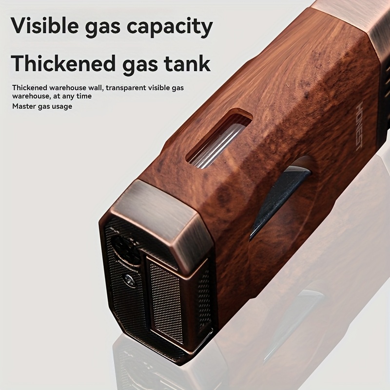 (Fuel Not Included) Cigar Lighter, Torch Lighter With V-shaped Cigar Cutter, Built-in Cigar Clip, Visible Air Window, Cigar Torch Lighter, Cool Lighter Suitable For Candles, Dual Windproof Jet Flame, Integrated Torch Cigar Lighter With Double Flame