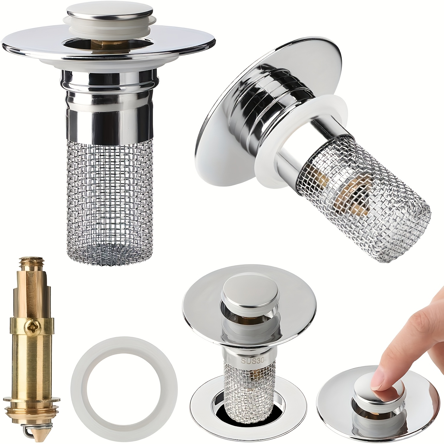 

Bouchon de Lavabo Pop-Up Facile à Nettoyer avec Filtre en Acier Inoxydable Détachable - Convient aux Drains de 1.1-1.29", Empêche les Cheveux et les Bijoux de Obstruer