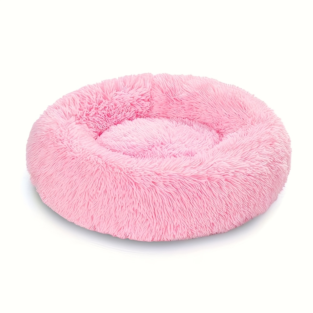 TEMU Panier Donut Longue Cheveux pour Animaux, Lit Rond en Peluche pour Chat et Chien, Coussin de Sommeil Anti-Anxiété et Sûr, Coussin Chaud Épaissi