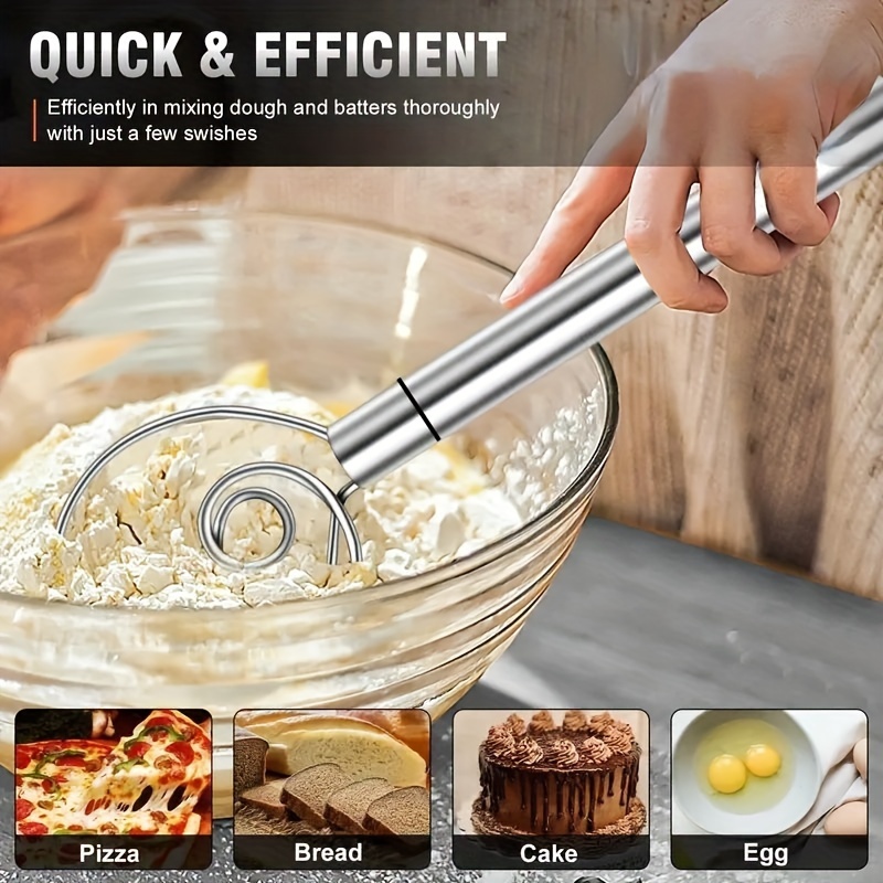 TEMU 1pc Dough Mixer, Stainless Steel Handheld Bread Whisk, Dough Scraper, Double Hole Quick Mixing Tool For Cooking, Stirring, Egg Beating, Kitchen Gadget Baking Tool For Restaurant, Food Truck, Bakery