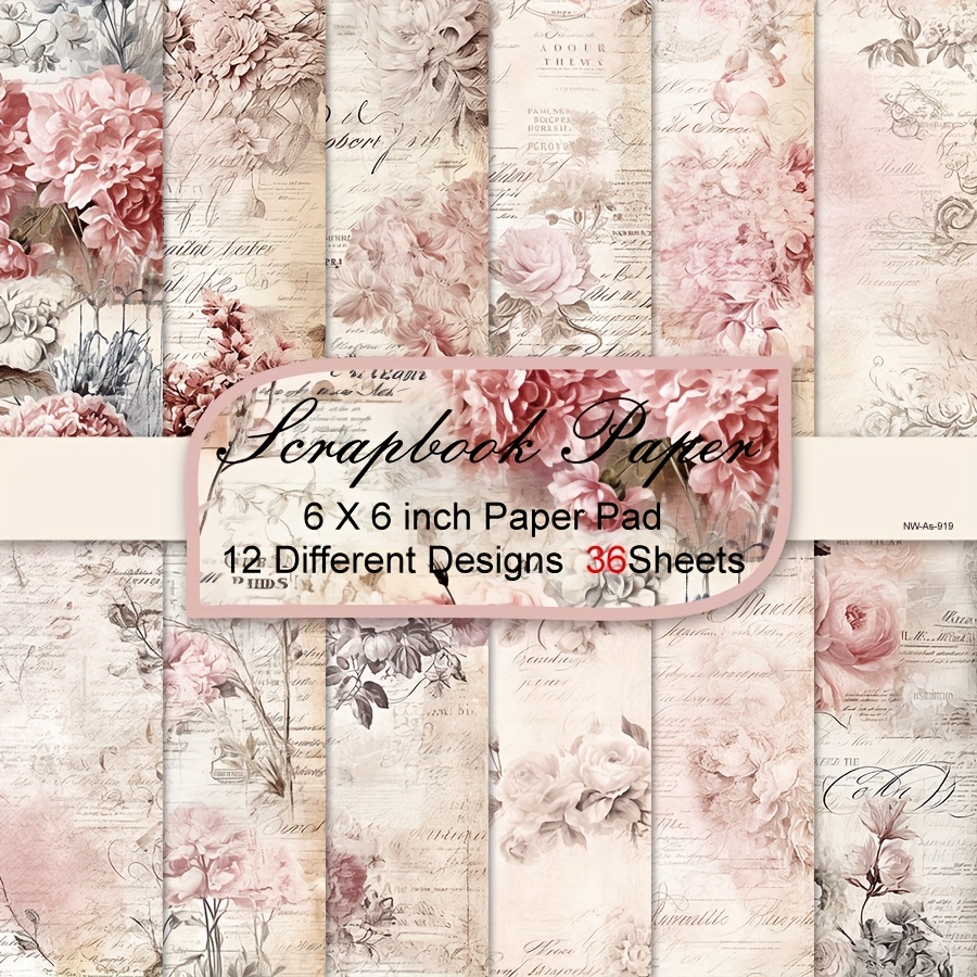 Image of 36 Sheets Paper Pad Suitable For Diy Card Making - 6×6'' Thick Cardstock With, Patterns, Textures, Handwritten Pages, Colors & Ombre Gradient For Scrapbooking, Junk Journals, Collage Art