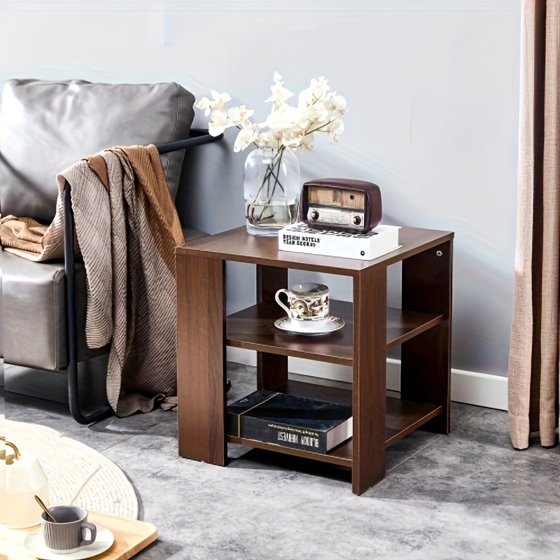 

1pc Wooden Square Side Table, Casual Style, 3-tier End Table, Easy Assembly For Living Room, Bedroom Nightstand, Brown, 17.7x17.7x22.2 Inches