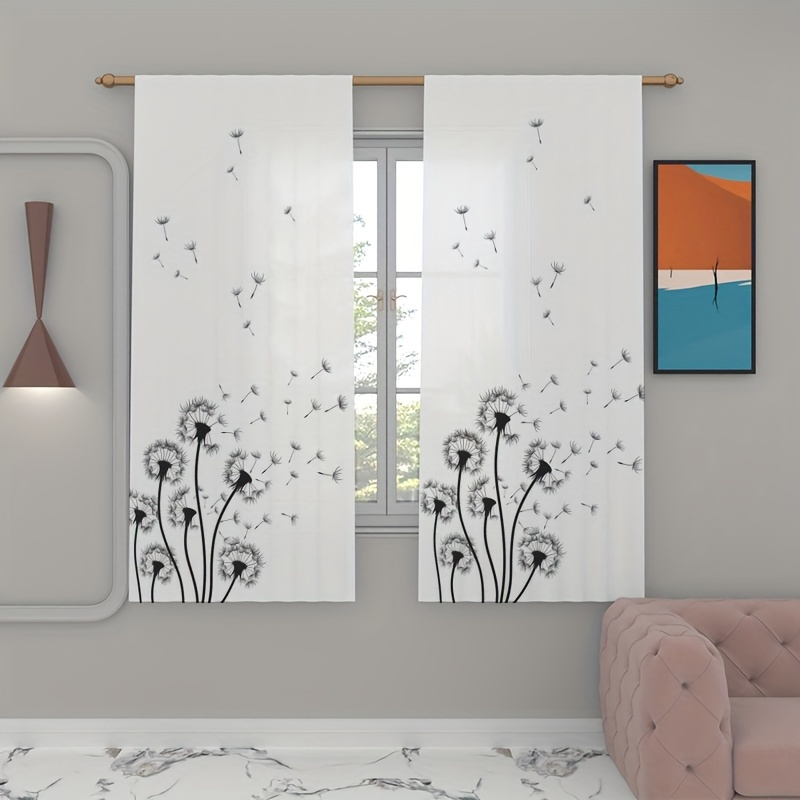 TEMU [Entrega] Juego de 2 piezas, Cortinas translúcidas con estampado de , Cortinas de decoración de varilla de poliéster para , sala de juegos,