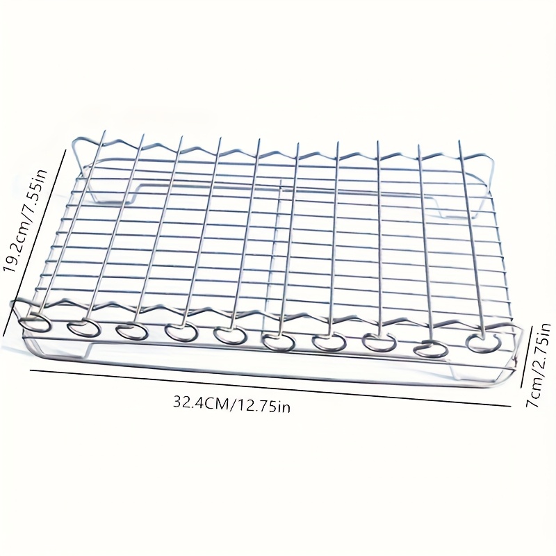 E-shop Spießhalter aus Edelstahl 304 mit 10 Spießen, Multifunktionaler Steak-/Flügelgrill, Größe 12.75in*7.55in*2.75in, Geeignet für Doppeltopf
