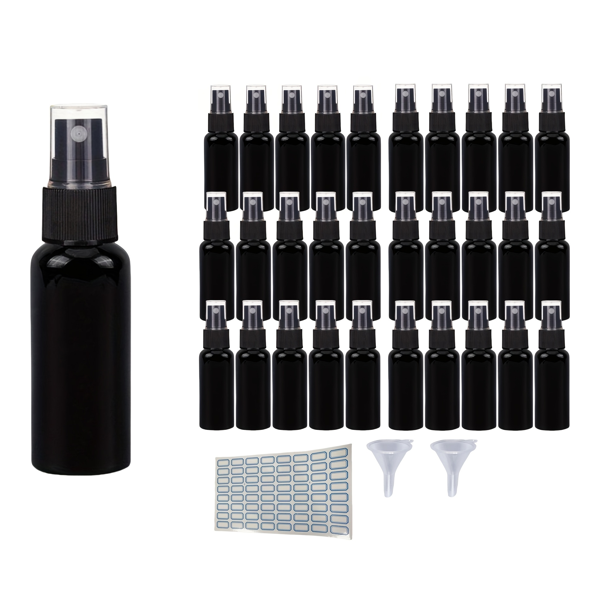 

30 Reusable Black Plastic Spray Bottles In A Pack, Capacity 1.01 Ounces, Uv Protection Fine Spray, Bpa-free, Suitable For Essential Oil Packaging, Travel With Sticker Funnel