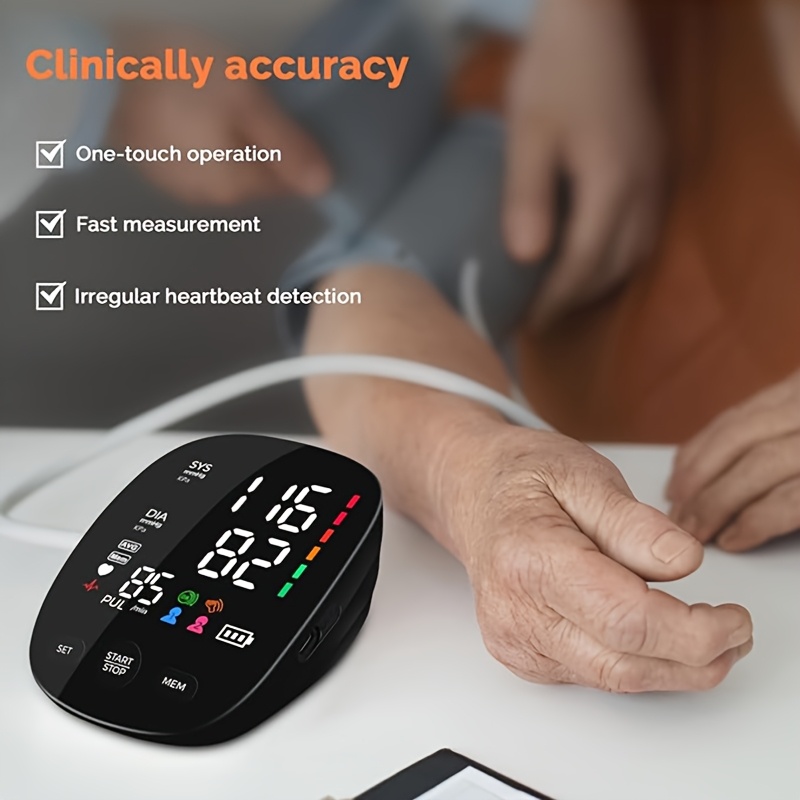 ZOOGOOL LED Upper Arm Electronic Blood Pressure Monitor, Self-Checking Cuff, 2x120 Memory, for Home & Health Monitoring Powered By USB Type C/4 AAA Batteries