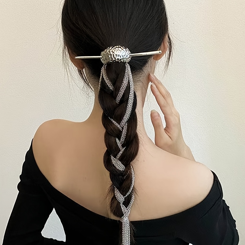 1pc elegant long tassel hairpin with sparkling beads stylish silvery womens updo accessory   valentines day formal events and   formal hair accessory sparkling bead design durable alloy Product details 0