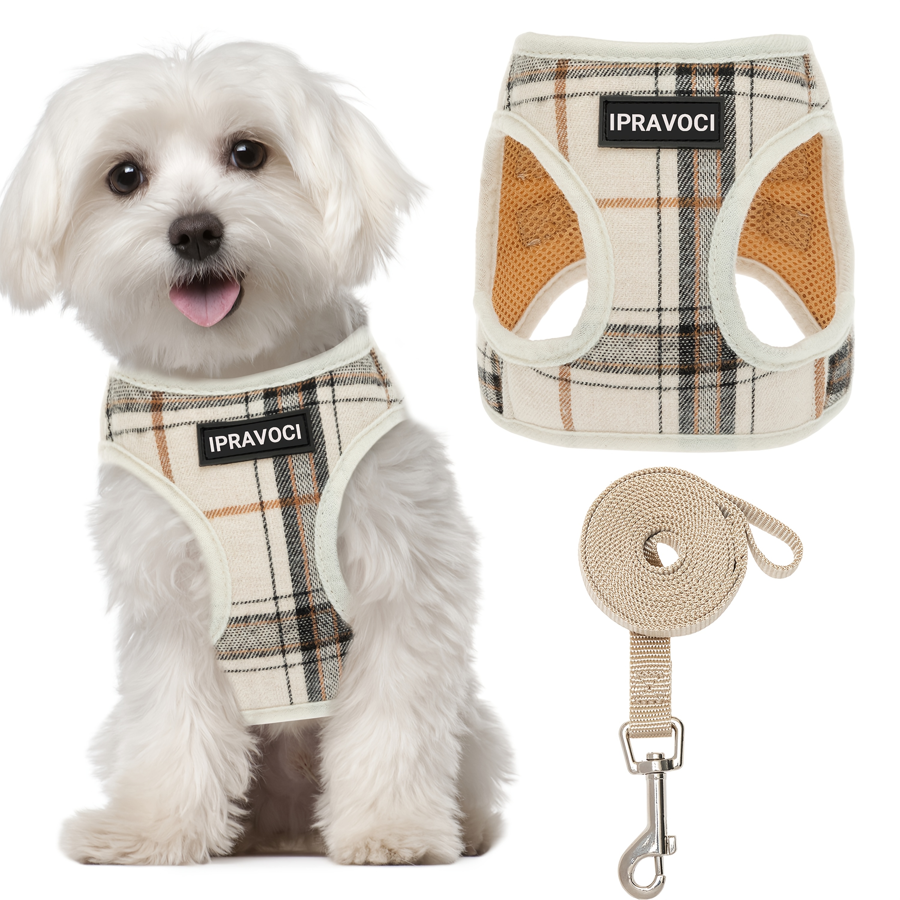 Reflective Plaid No-pull Dog Harness And Leash Set - Adjustable Soft Mesh Vest For Small Breeds, Ideal For Walking, Running & Training