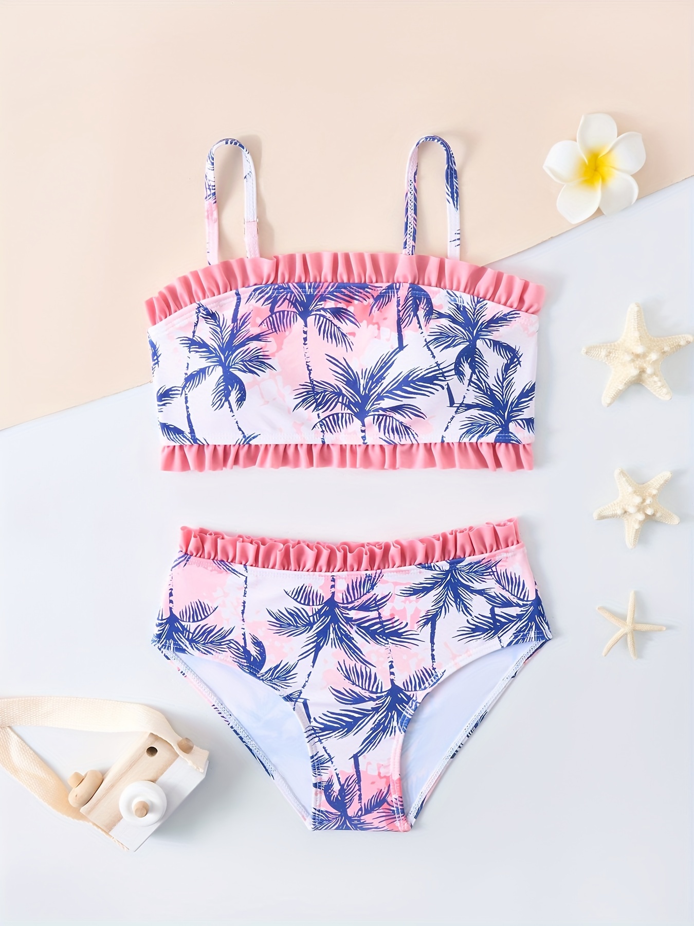 Girls Tropical Print Bikini Swimsuit Shorts Bathing Suit 7 - Temu Canada