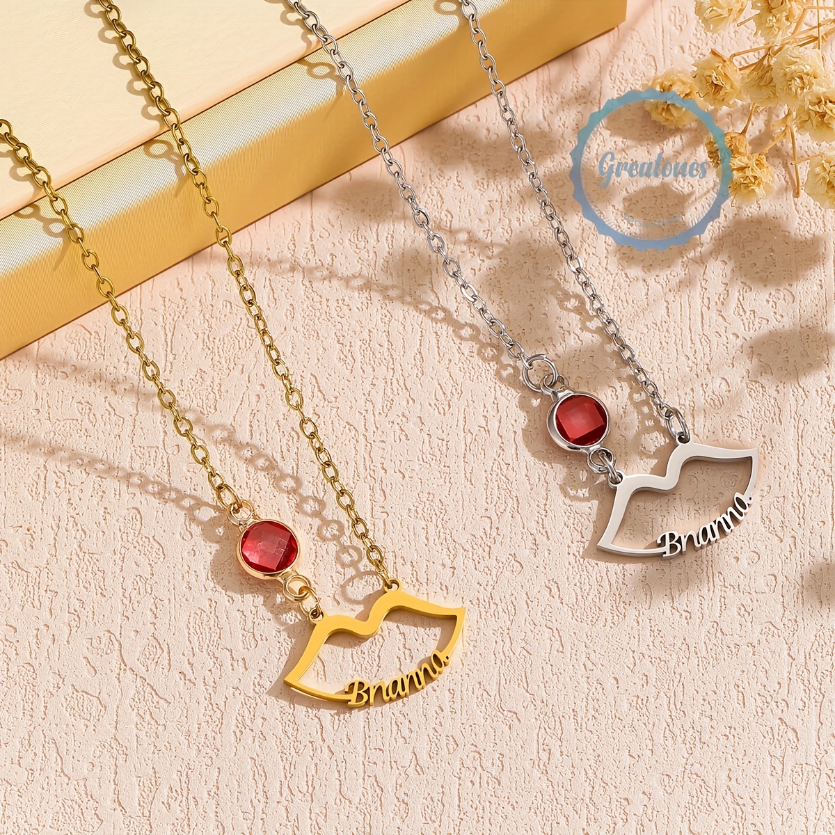 Personalized Kiss Lips Necklace with Custom Charm
