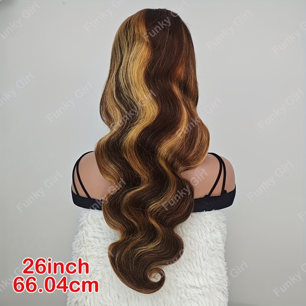 Funky Girl Women's Human Hair Wig - Natural Look Body Wave with Honey Blonde to Darker Brown Ombre, 150% Density Lace Frontal (13x6) Pre-Plucked Baby Hair - Everyday & Special Occasion Hairstyle - Compatible with All Light Beige Tones - Luxury Human Hair Wig, Versatile Hairpiece, Voluminous Curls, Realistic Hairline