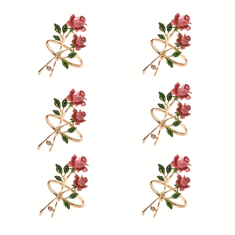 6pcs Golden Metal Rose Napkin Rings, Elegant , Perfect For Mother's Day, Valentine's Day, Wedding, Birthday, And Festival Decorations