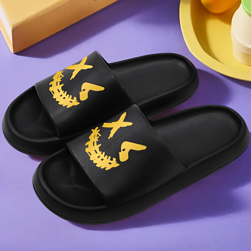 OURANNI Boys' & Girls' Lightweight EVA Slippers - Cartoon Clown Design, Non-Slip Indoor/Outdoor Sandals for All Seasons, Beach & Casual Wear, Black with White Clown Faces, Comfortable Open-Toe Slippers, Beach Footwear, Playful Footwear, Durable Footwear, For Teenager, For Teenager