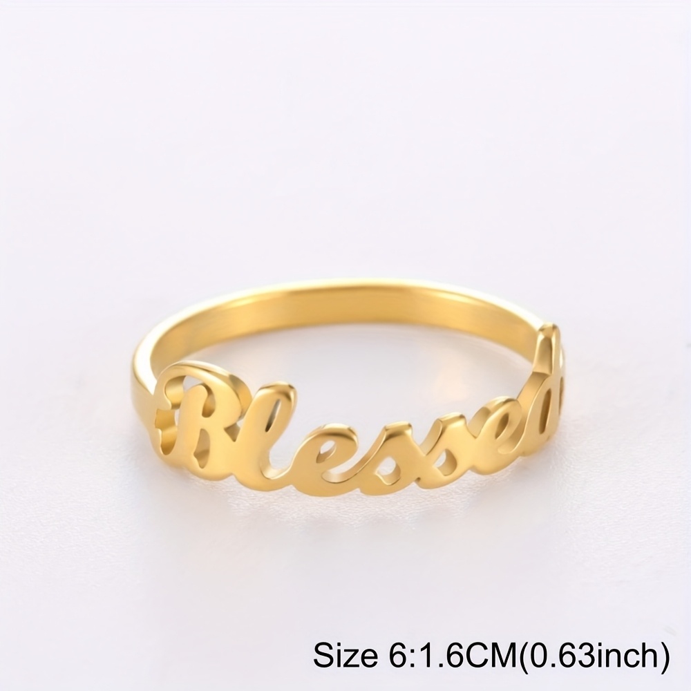 TEMU Custom Fashion Name Ring, Stainless Steel Minimalist Nameplate Ring, Personalized Elegant Dainty Closed Ring, Gift For Her, Birthday Gift,