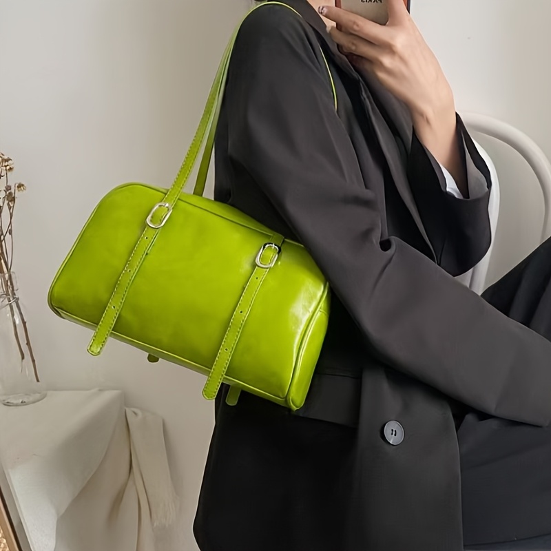 Image of Spring/summer Korean Style Yellow-green And Black Handbag, Fashionable Vintage Trending Women's Wristlet Bag
